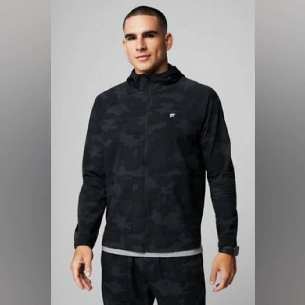 NWOT Fabletics Black Camo Full Zip Windbreaker Jacket L